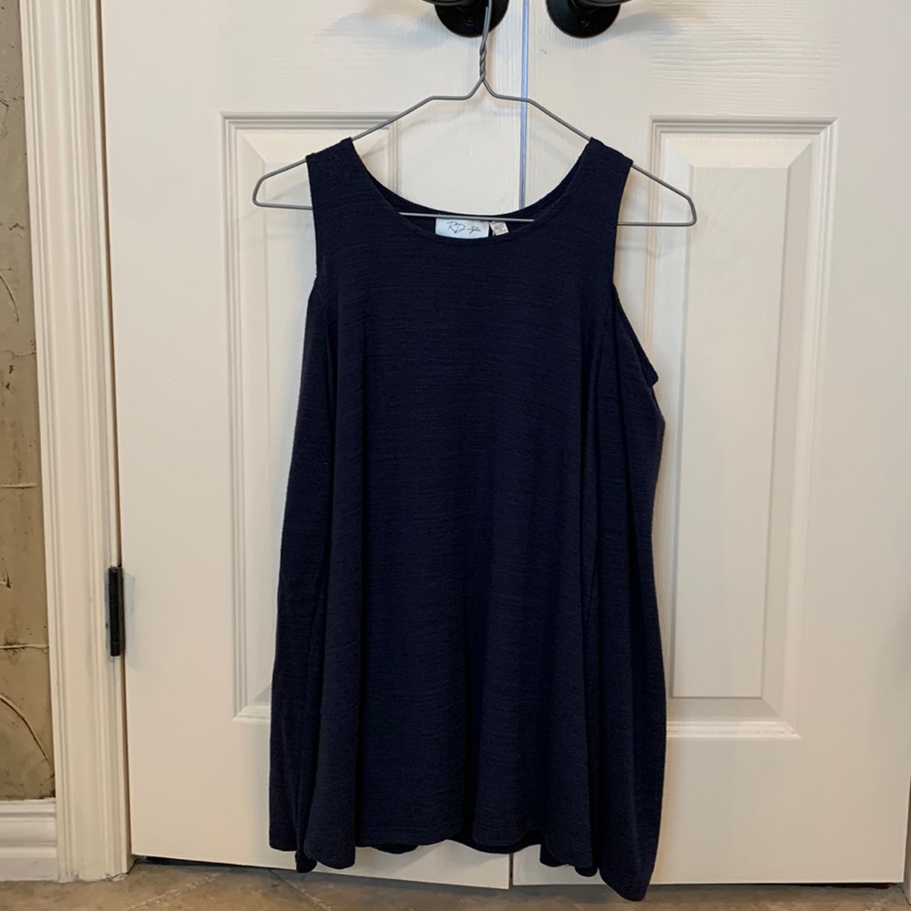 Blue cold shoulder long sleeved shirt